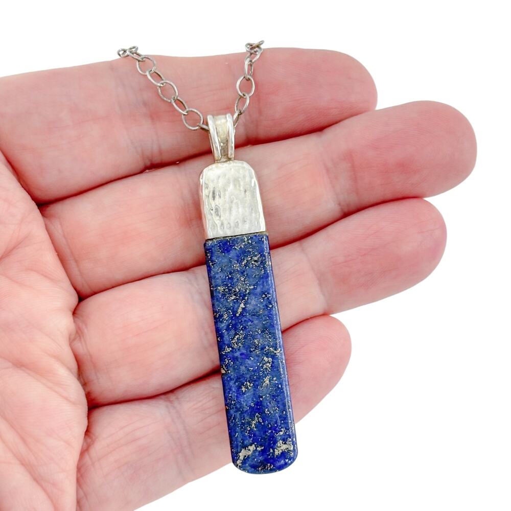 Vintage Barse Sterling Silver 925 Lapis Lazuli Bar Pendant Necklace 36"